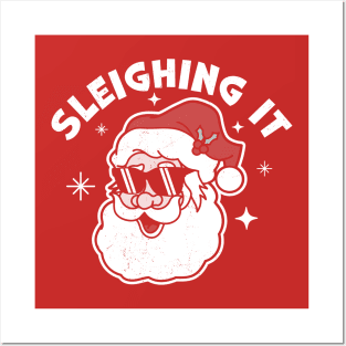 Sleighing It Santa Claus Funny Christmas Santa's Sleigh Xmas Posters and Art